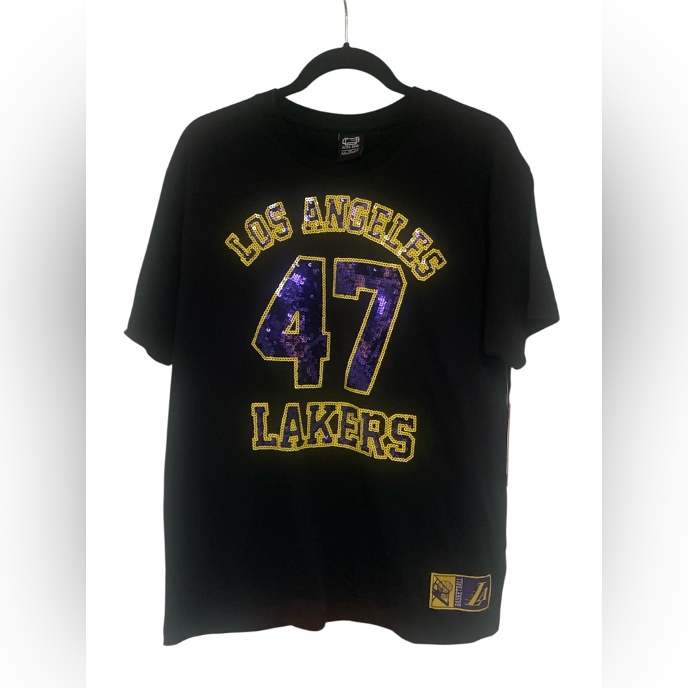 Ultra Game Black Lakers Sequin T-Shirt NWT M